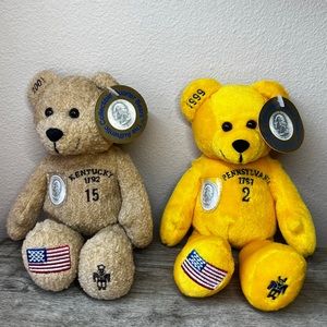 Timeless Toys Lot/2 State Quarter Plush Bears 1999 Pennsylvania 2001 Kentucky